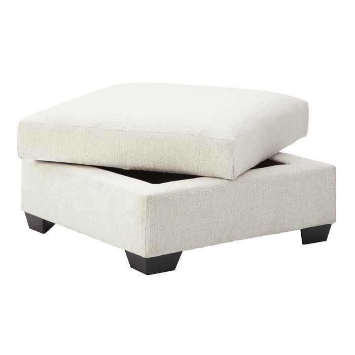 Fabric Upholstered Storage Ottoman with Inbuilt Cup Holders, White