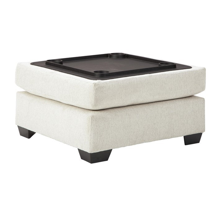 Fabric Upholstered Storage Ottoman with Inbuilt Cup Holders, White