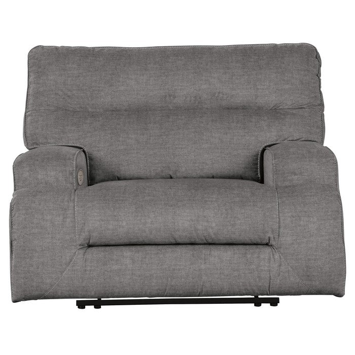 Fabric Upholstered Wide Seat Power Recliner with Contrast Stitching, Gray