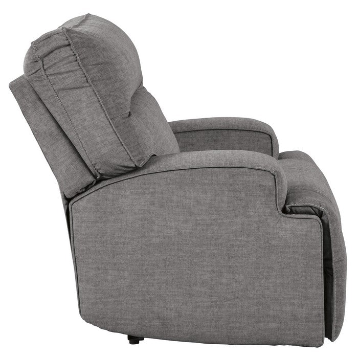 Fabric Upholstered Wide Seat Power Recliner with Contrast Stitching, Gray