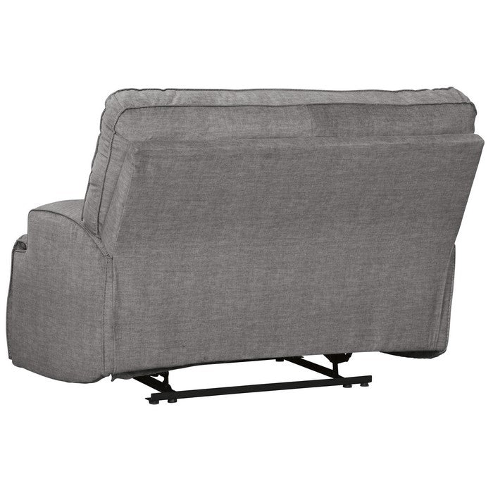 Fabric Upholstered Wide Seat Power Recliner with Contrast Stitching, Gray