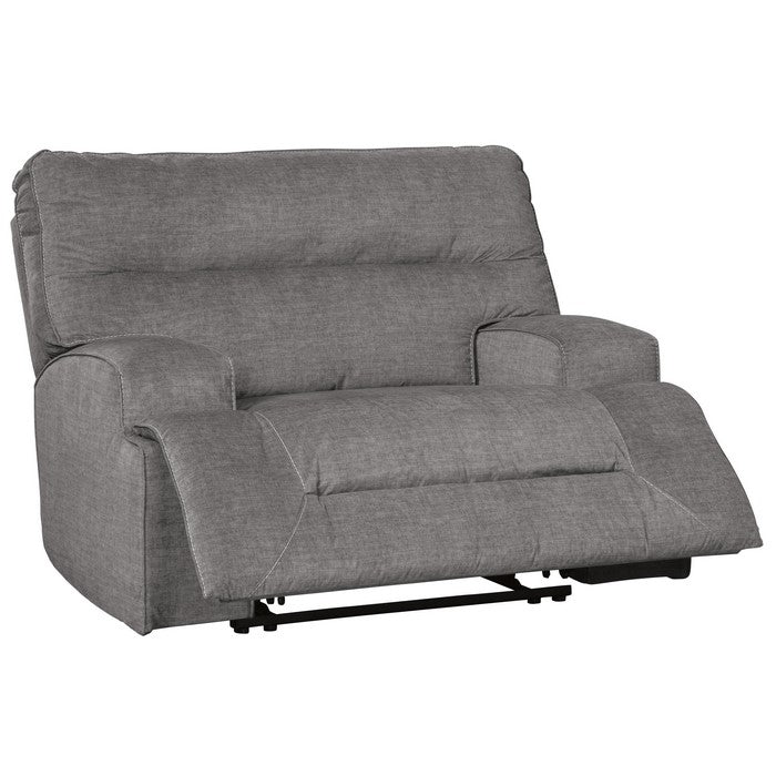 Fabric Upholstered Wide Seat Wooden Recliner with Contrast Stitching, Gray