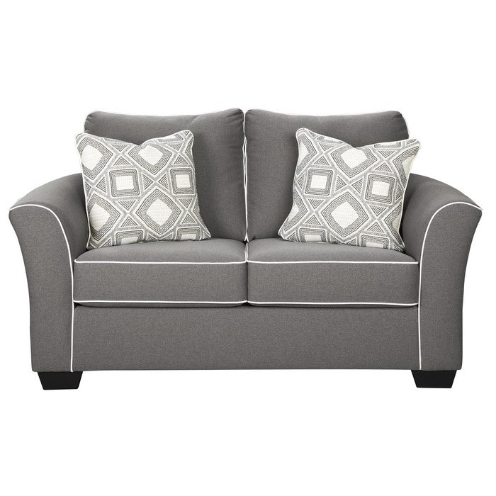 Fabric Upholstered Wooden Frame Loveseat with Flared Arms, Gray