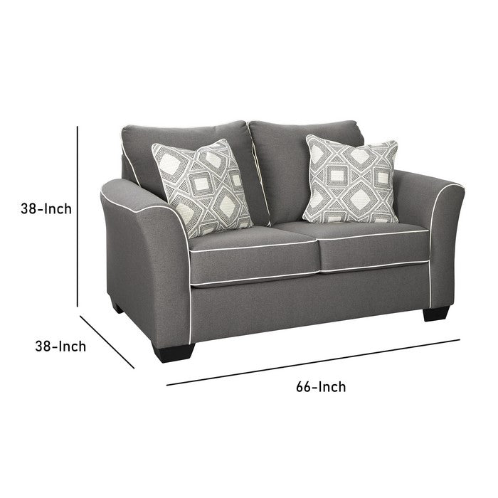 Fabric Upholstered Wooden Frame Loveseat with Flared Arms, Gray