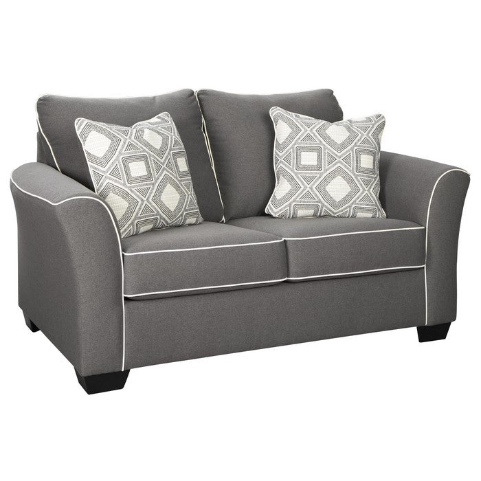 Fabric Upholstered Wooden Frame Loveseat with Flared Arms, Gray