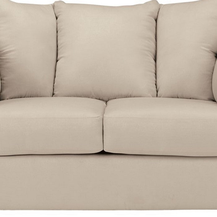 Fabric Upholstered Wooden Frame Loveseat with Pillow Armrest, Beige