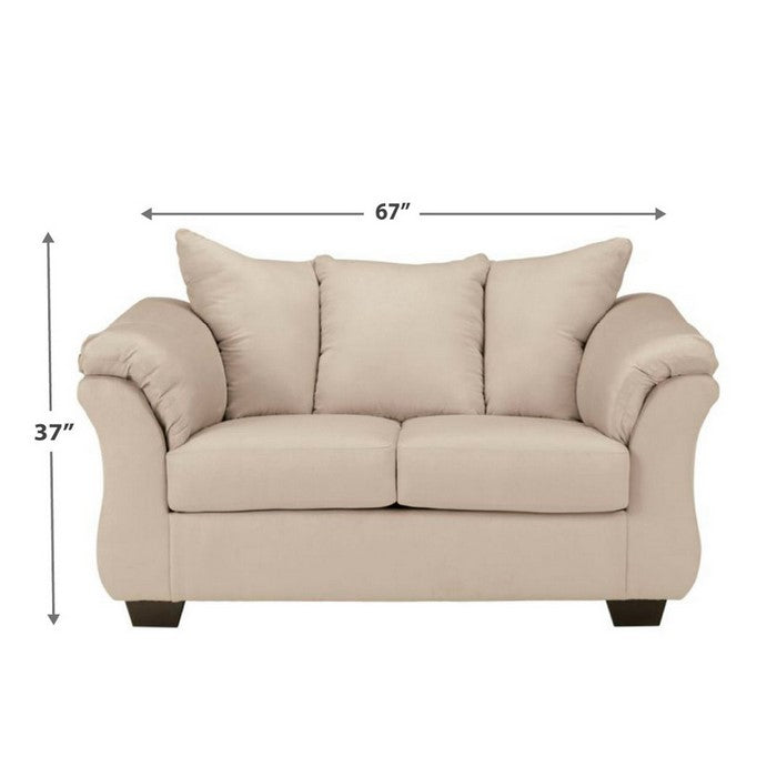 Fabric Upholstered Wooden Frame Loveseat with Pillow Armrest, Beige