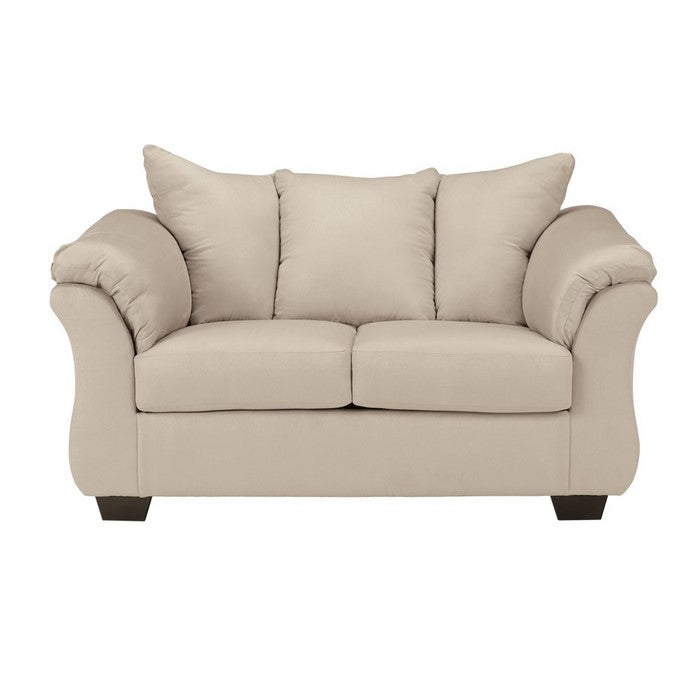 Fabric Upholstered Wooden Frame Loveseat with Pillow Armrest, Beige
