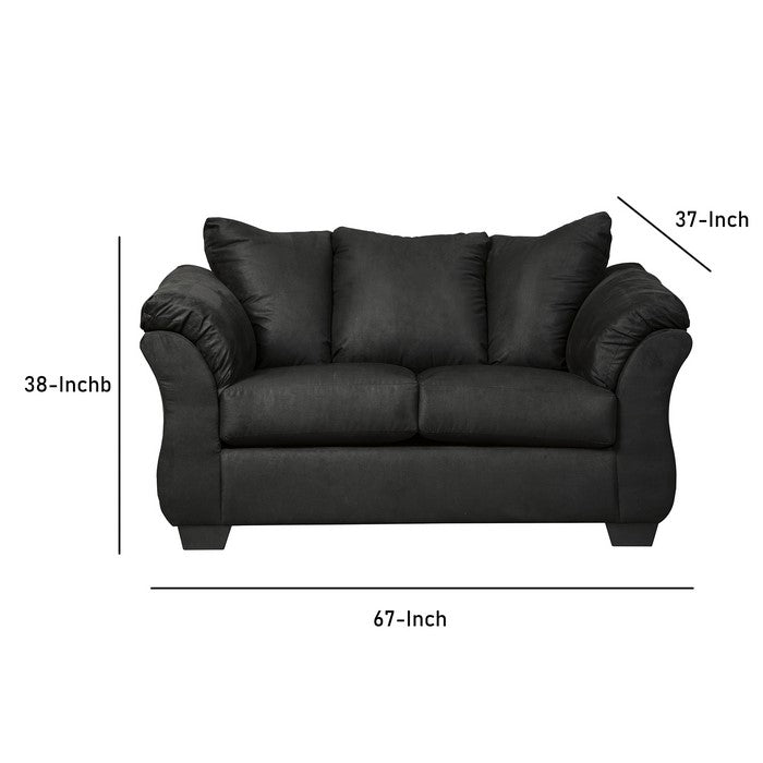 Fabric Upholstered Wooden Frame Loveseat with Pillow Armrest, Black
