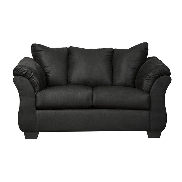 Fabric Upholstered Wooden Frame Loveseat with Pillow Armrest, Black