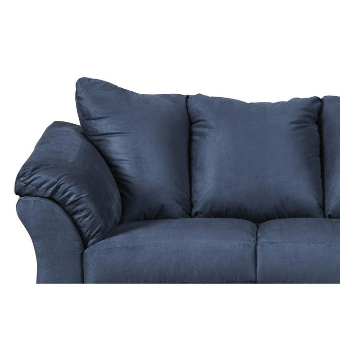 Fabric Upholstered Wooden Frame Loveseat with Pillow Armrest, Blue