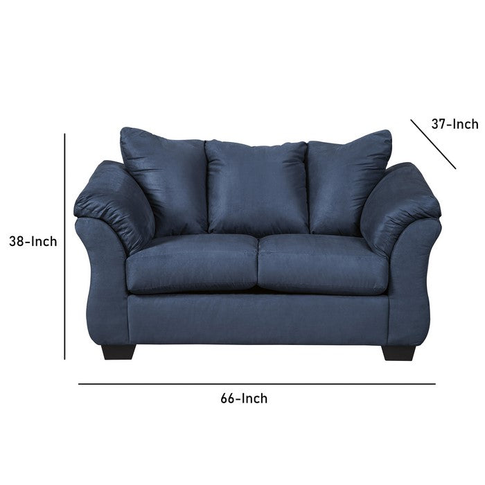 Fabric Upholstered Wooden Frame Loveseat with Pillow Armrest, Blue