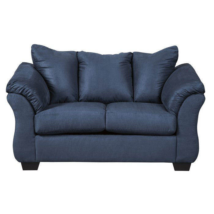 Fabric Upholstered Wooden Frame Loveseat with Pillow Armrest, Blue
