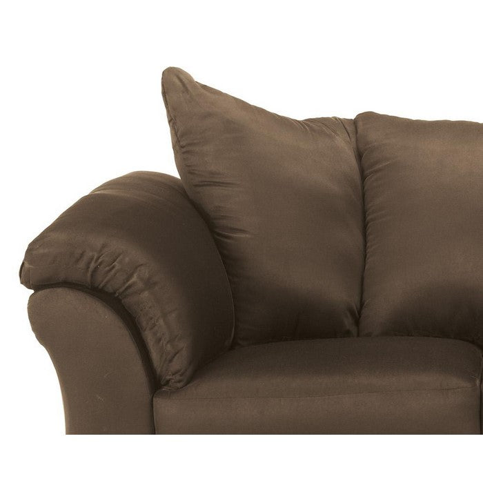 Fabric Upholstered Wooden Frame Loveseat with Pillow Armrest, Dark Brown
