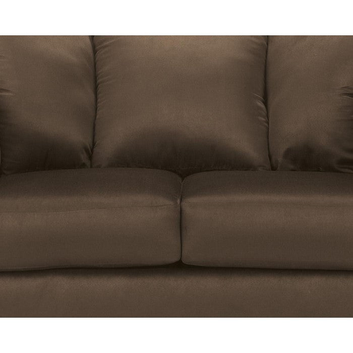 Fabric Upholstered Wooden Frame Loveseat with Pillow Armrest, Dark Brown