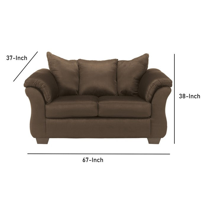 Fabric Upholstered Wooden Frame Loveseat with Pillow Armrest, Dark Brown