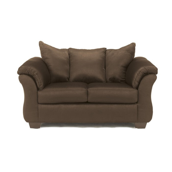 Fabric Upholstered Wooden Frame Loveseat with Pillow Armrest, Dark Brown