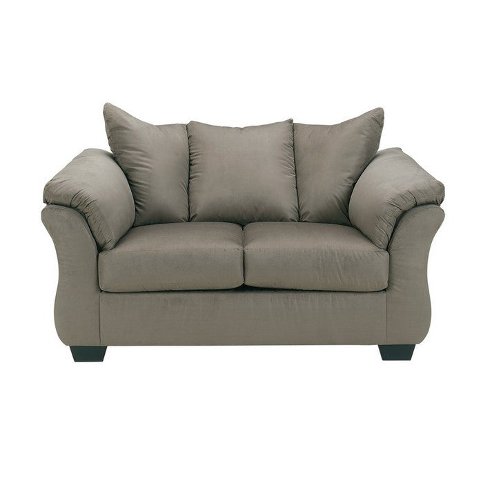 Fabric Upholstered Wooden Frame Loveseat with Pillow Armrest, Earth Brown