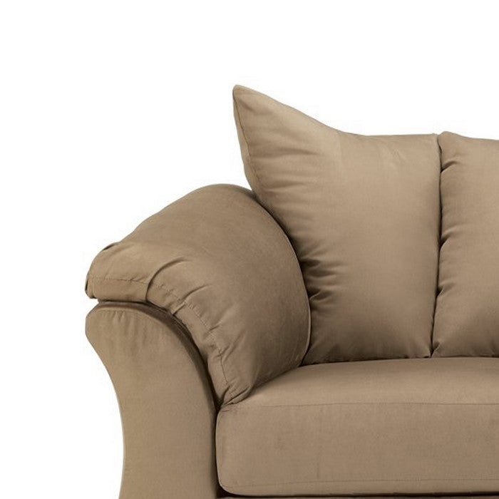 Fabric Upholstered Wooden Frame Loveseat with Pillow Armrest, Light Brown