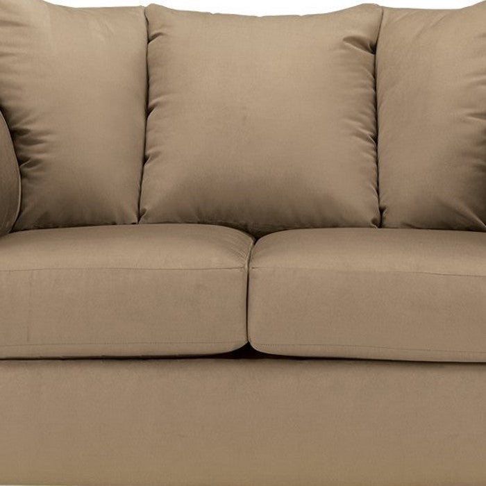 Fabric Upholstered Wooden Frame Loveseat with Pillow Armrest, Light Brown