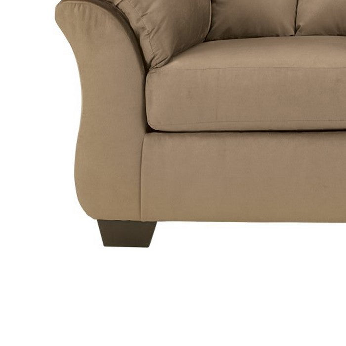 Fabric Upholstered Wooden Frame Loveseat with Pillow Armrest, Light Brown