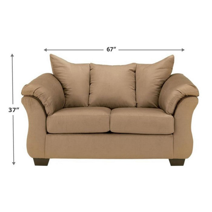 Fabric Upholstered Wooden Frame Loveseat with Pillow Armrest, Light Brown