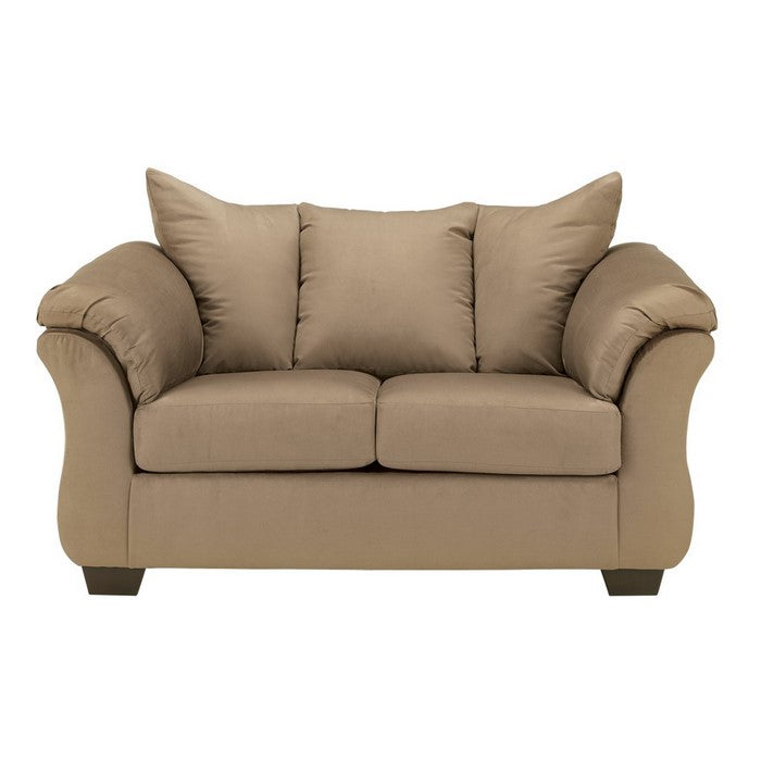 Fabric Upholstered Wooden Frame Loveseat with Pillow Armrest, Light Brown
