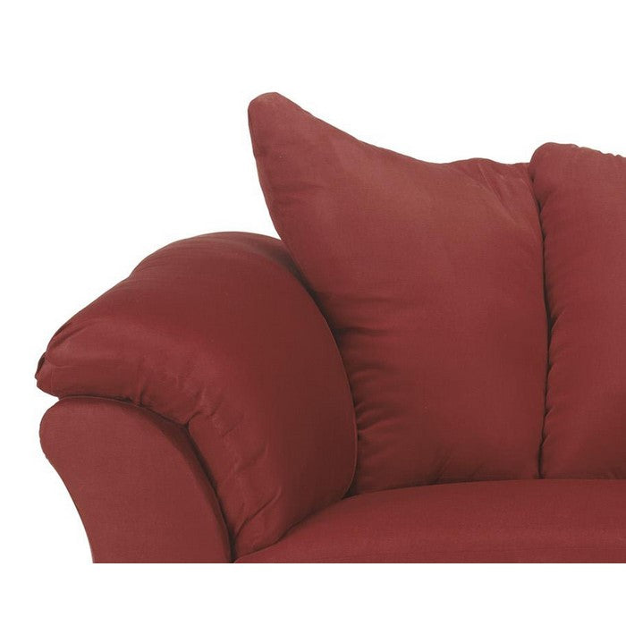 Fabric Upholstered Wooden Frame Loveseat with Pillow Armrest, Red