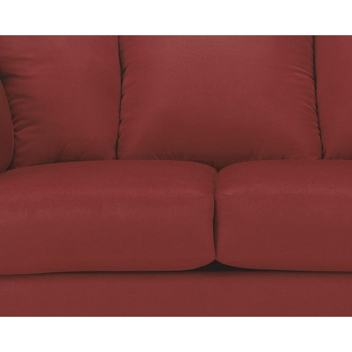 Fabric Upholstered Wooden Frame Loveseat with Pillow Armrest, Red