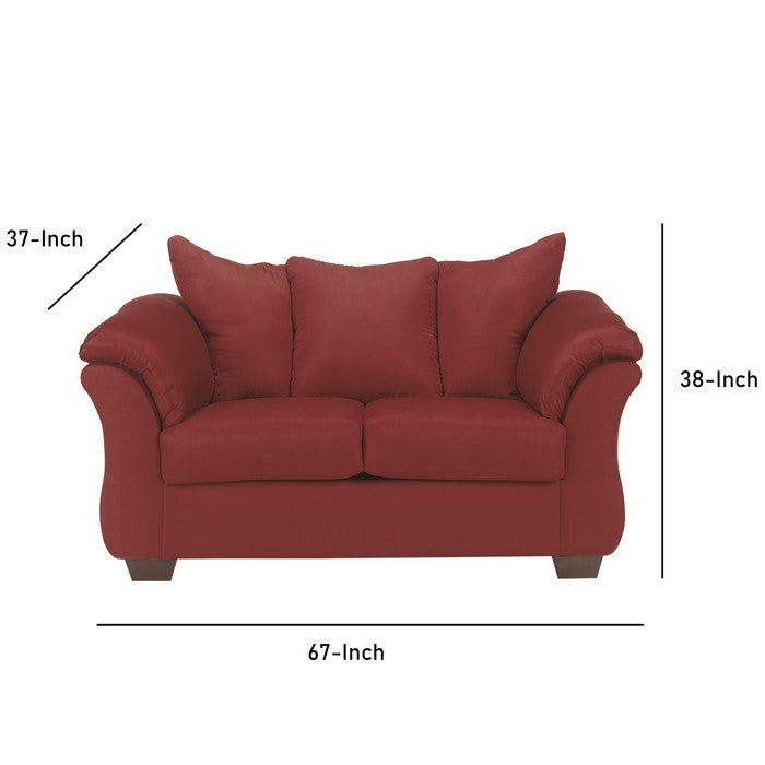 Fabric Upholstered Wooden Frame Loveseat with Pillow Armrest, Red