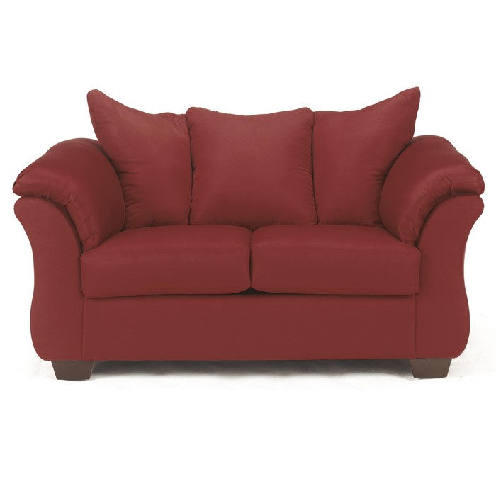 Fabric Upholstered Wooden Frame Loveseat with Pillow Armrest, Red