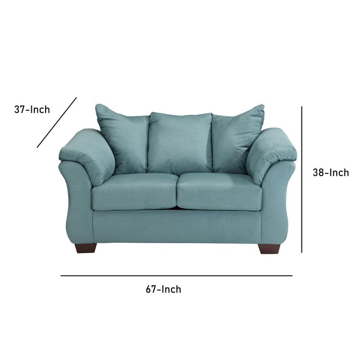 Fabric Upholstered Wooden Frame Loveseat with Pillow Armrest, Sky Blue