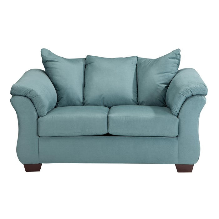 Fabric Upholstered Wooden Frame Loveseat with Pillow Armrest, Sky Blue