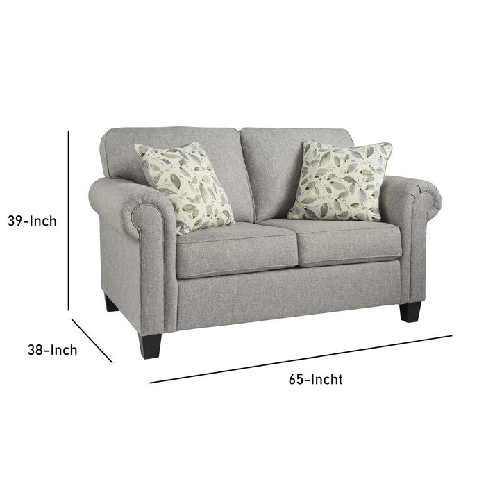 Fabric Upholstered Wooden Frame Loveseat with Rolled Arms, Gray
