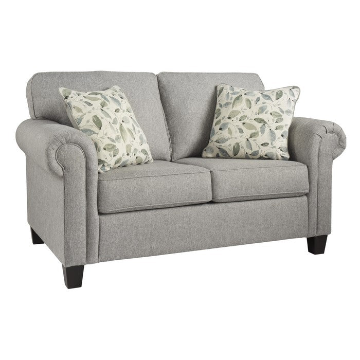 Fabric Upholstered Wooden Frame Loveseat with Rolled Arms, Gray