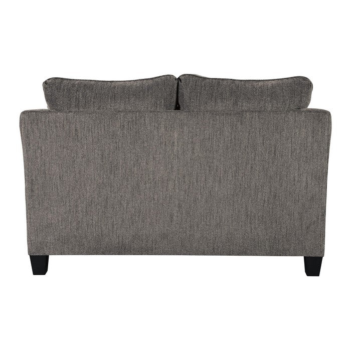 Fabric Upholstered Wooden Loveseat with Flared Arms and Tapered Feet, Gray