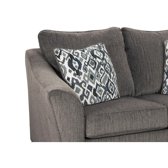 Fabric Upholstered Wooden Loveseat with Flared Arms and Tapered Feet, Gray
