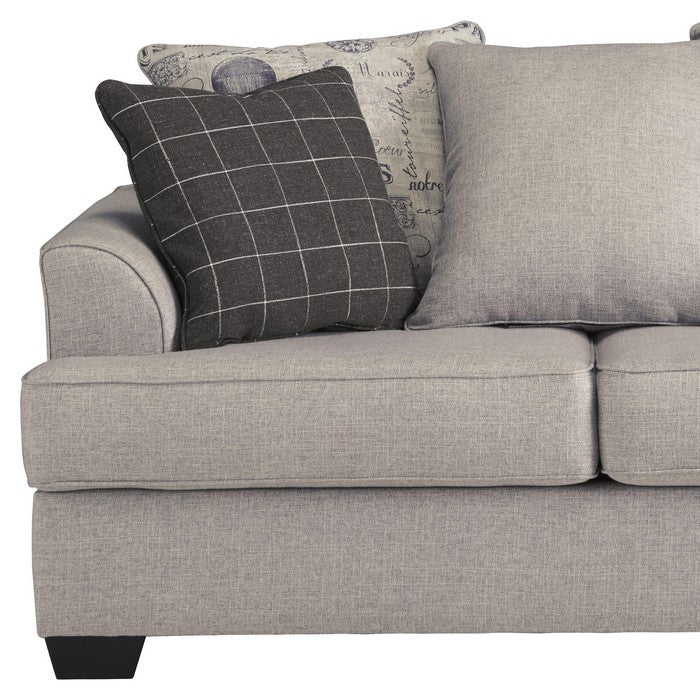 Fabric Upholstered Wooden Loveseat with Piped Stitching, Gray