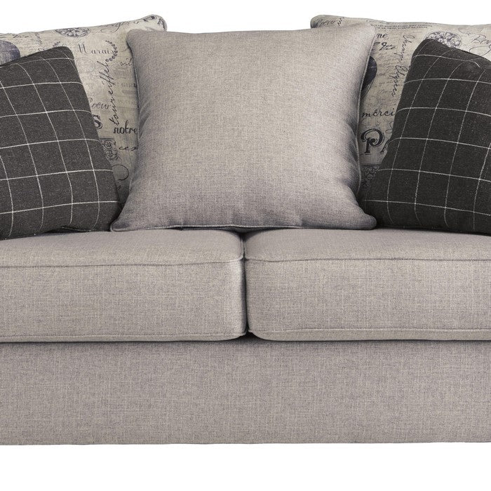 Fabric Upholstered Wooden Loveseat with Piped Stitching, Gray