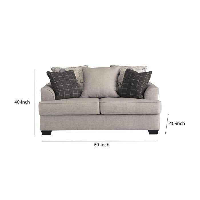 Fabric Upholstered Wooden Loveseat with Piped Stitching, Gray