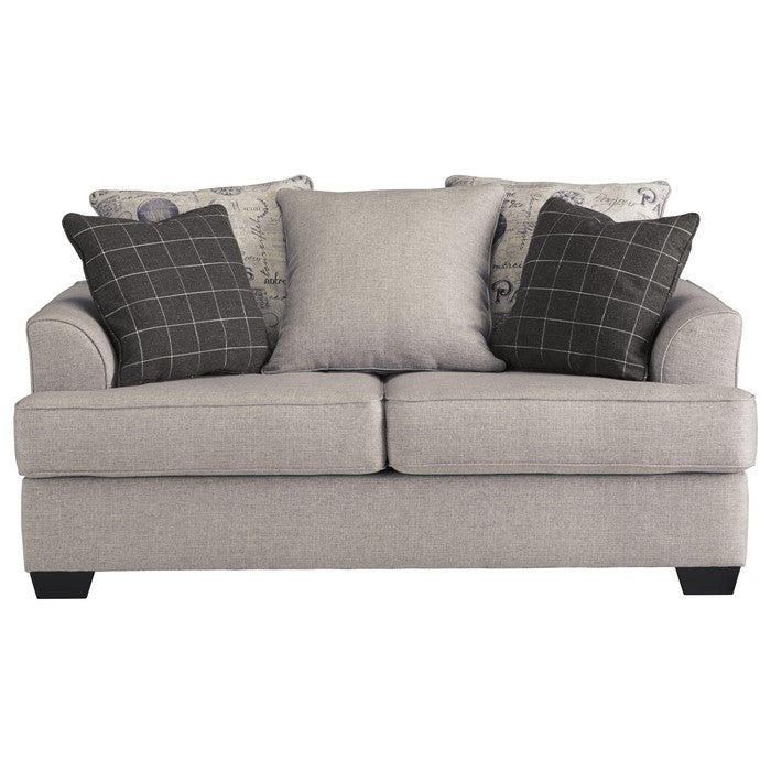 Fabric Upholstered Wooden Loveseat with Piped Stitching, Gray