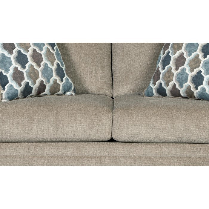 Fabric Upholstered Wooden Loveseat with T Cushioned Seat and Back, Beige
