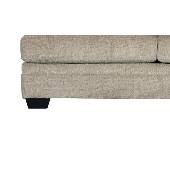 Fabric Upholstered Wooden Loveseat with T Cushioned Seat and Back, Beige
