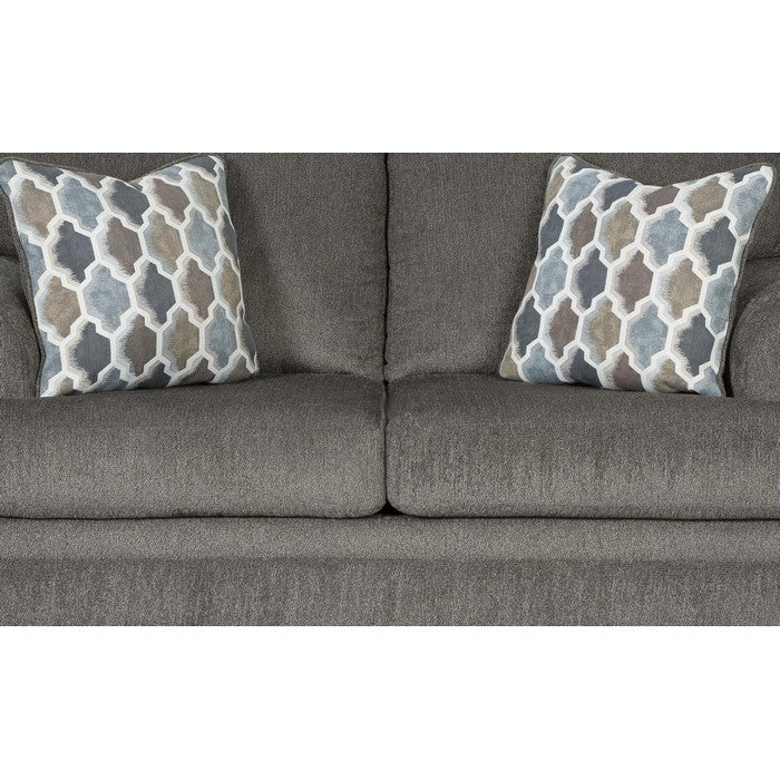 Fabric Upholstered Wooden Loveseat with T Cushioned Seat and Back, Gray