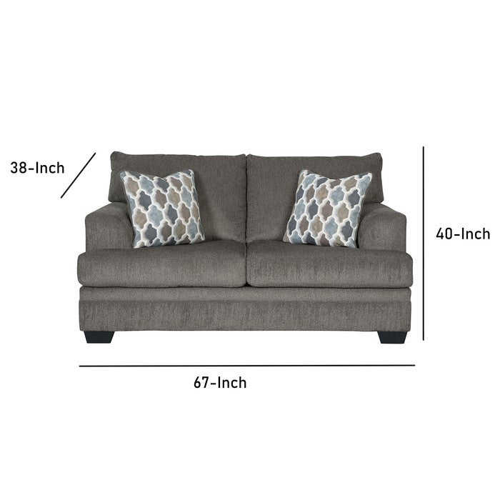 Fabric Upholstered Wooden Loveseat with T Cushioned Seat and Back, Gray