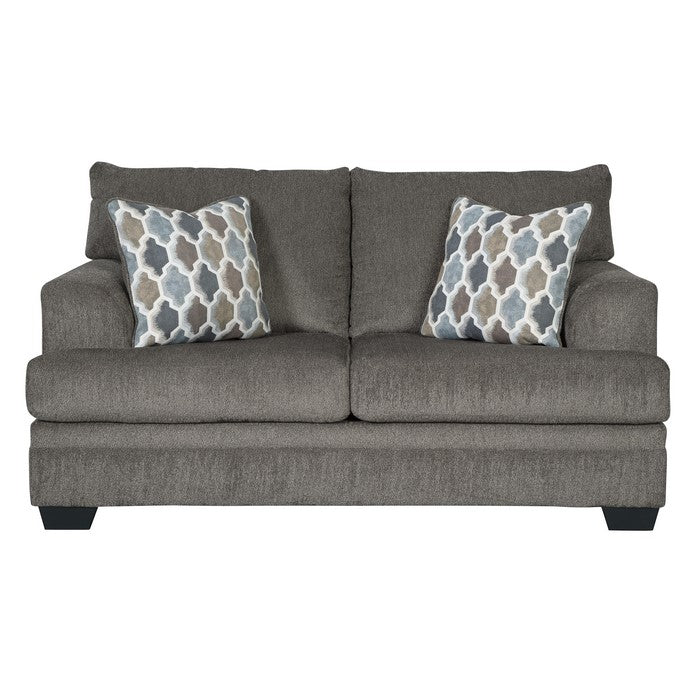 Fabric Upholstered Wooden Loveseat with T Cushioned Seat and Back, Gray