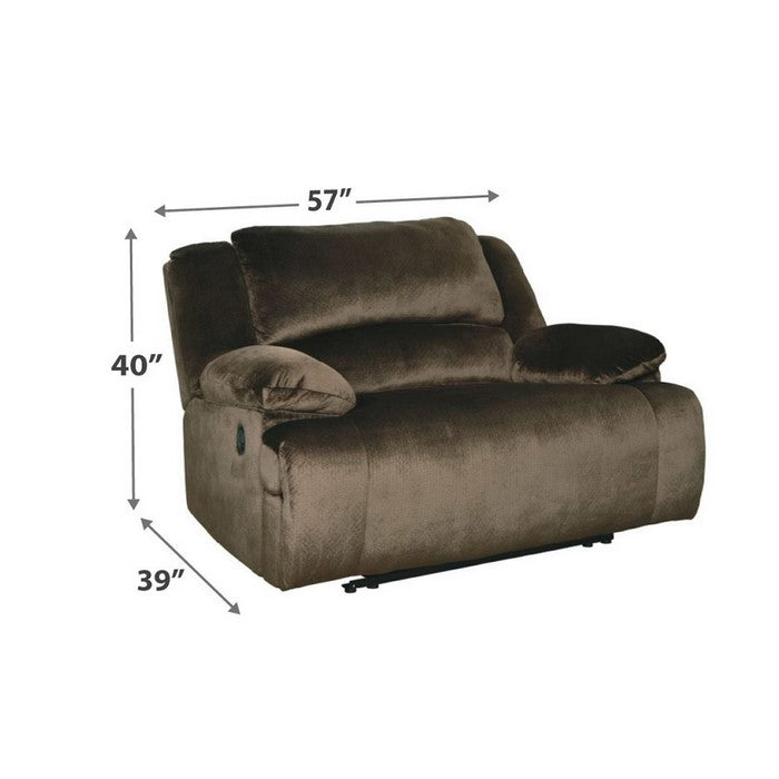 Fabric Upholstered Zero Wall Wide Seat Recliner with Pull Tab, Brown