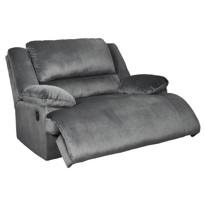 Fabric Upholstered Zero Wall Wide Seat Recliner with Pull Tab, Silver