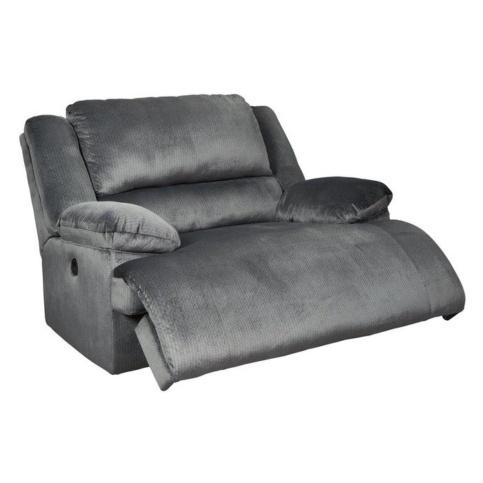 Fabric Upholstered Zero Wall Wide Seat Recliner with Pull Tab, Silver