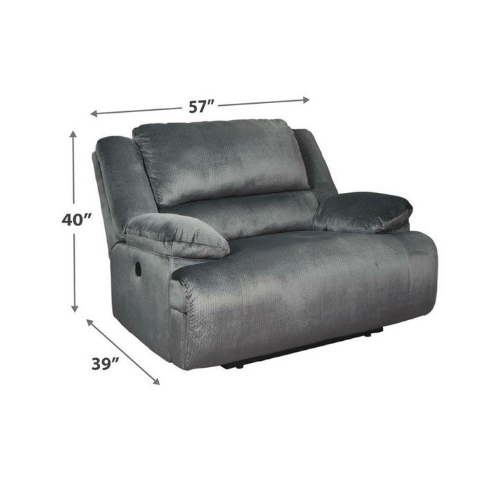 Fabric Upholstered Zero Wall Wide Seat Recliner with Pull Tab, Silver